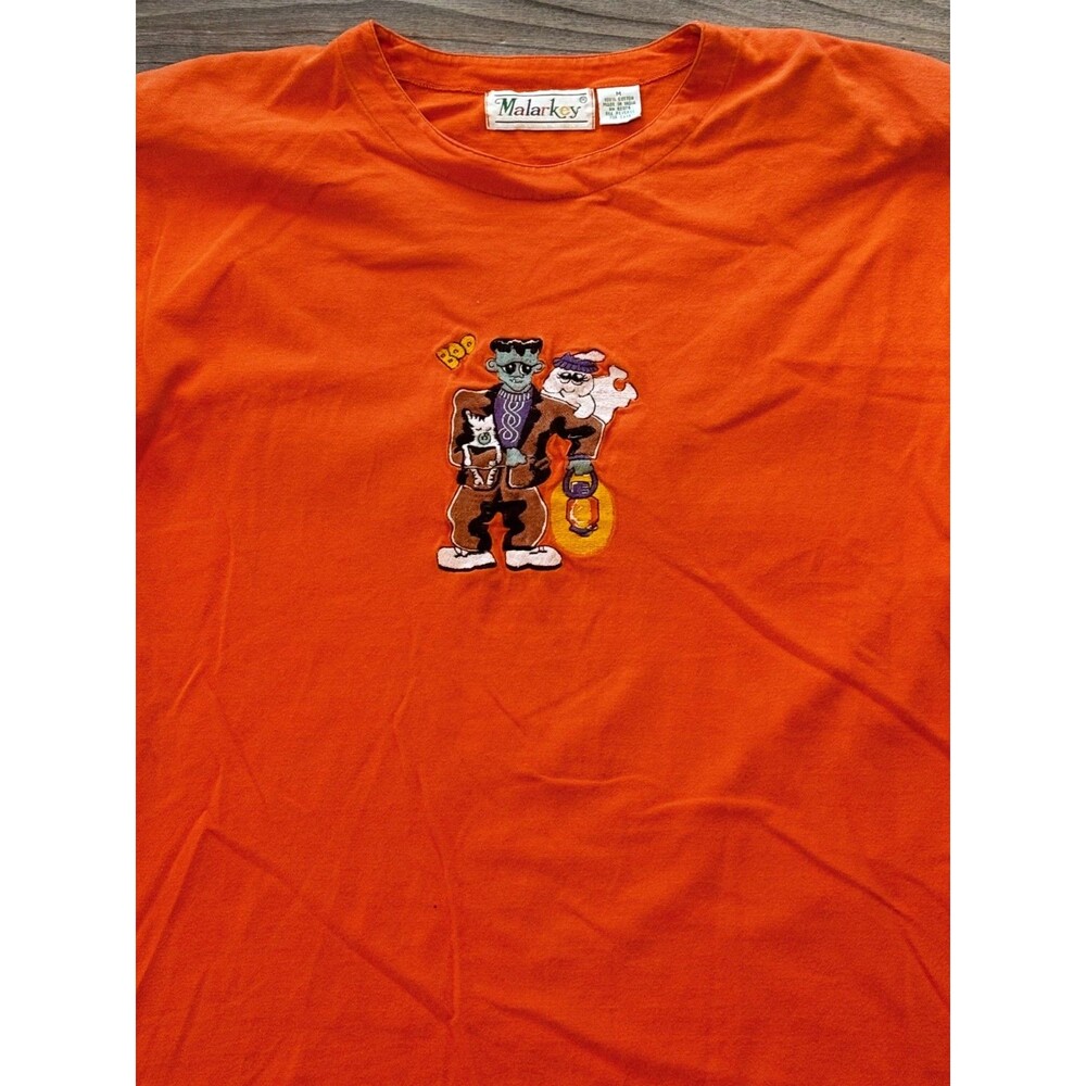 Vintage Malarkey 90s Halloween Long Sleeve Orange Shirt Frankenstein Ghost M - Picture 2 of 12